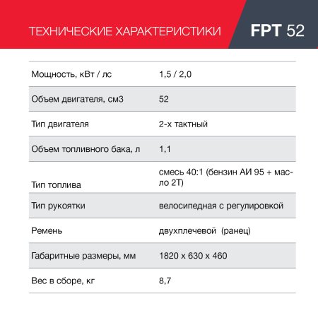 FUBAG Бензиновый триммер FPT 52 + Триммерная леска сечение витой квадрат L 130 м * 2.4 мм в ПОДАРОК в Пензе фото